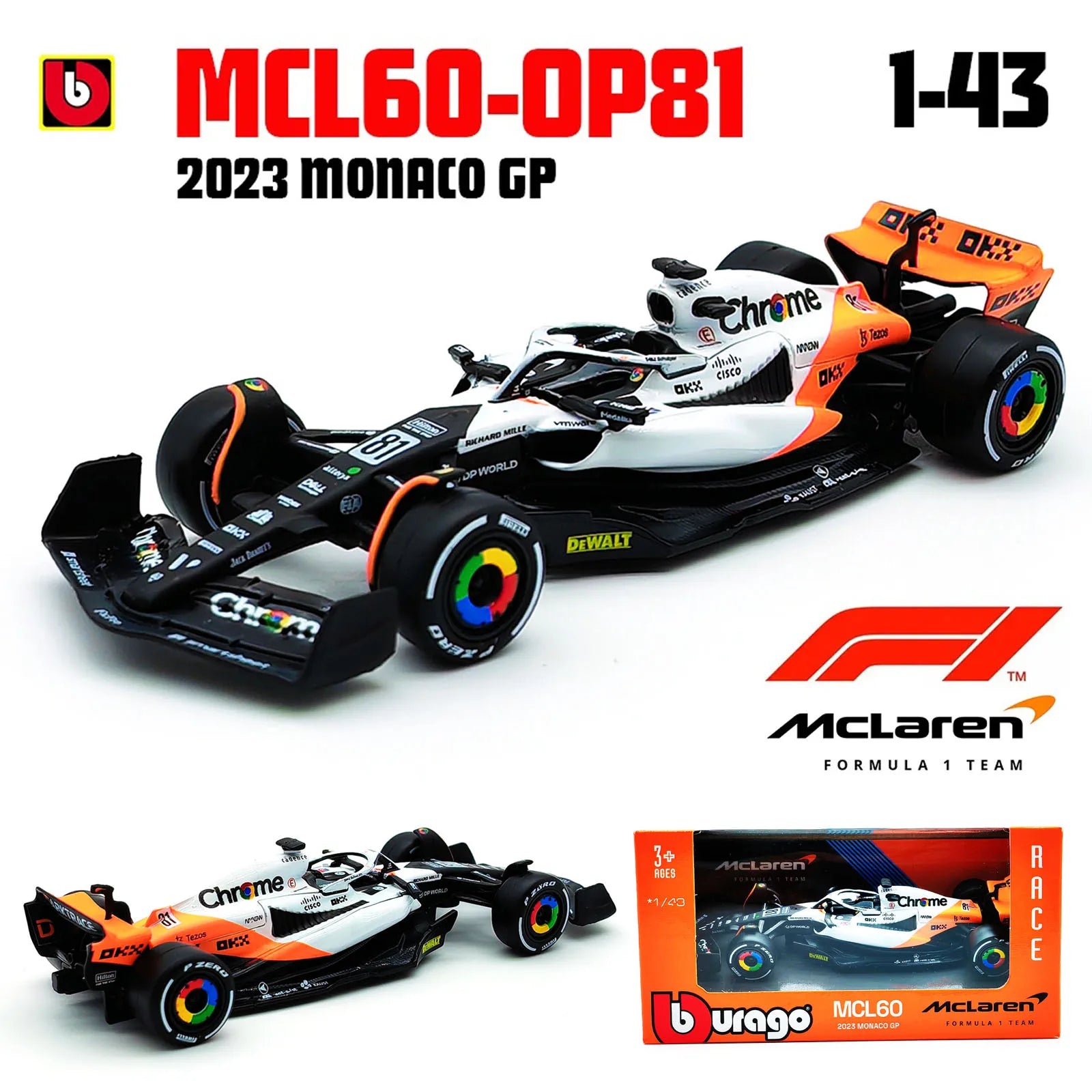 Bburago 1:43 McLaren MCL60 MCL38 Red Bull RB20 RB19  F1 Racing Formula Car Static Simulation Diecast Alloy Model Car