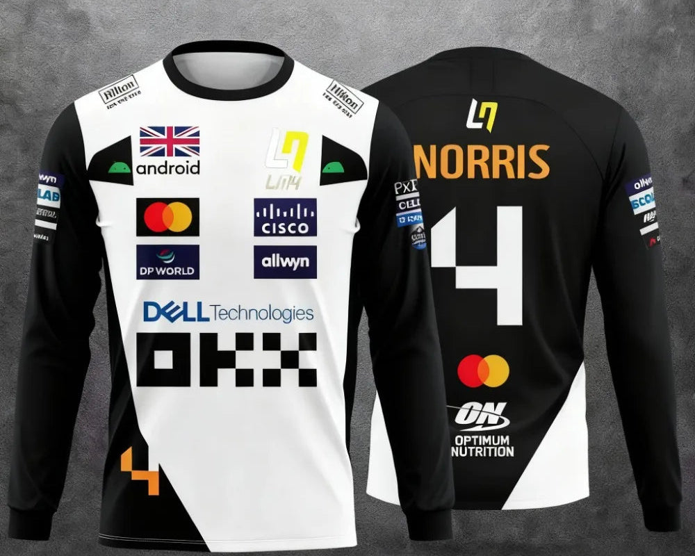 Lando Norris NO.4 2025 new racing style long sleeved T-shirt, extreme sports racing suit, breathable long sleeved sportswear