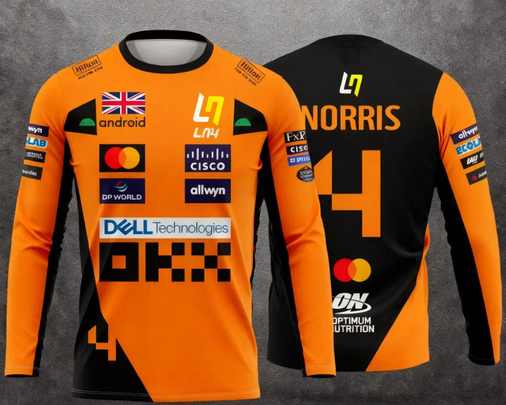 Lando Norris NO.4 2025 new racing style long sleeved T-shirt, extreme sports racing suit, breathable long sleeved sportswear