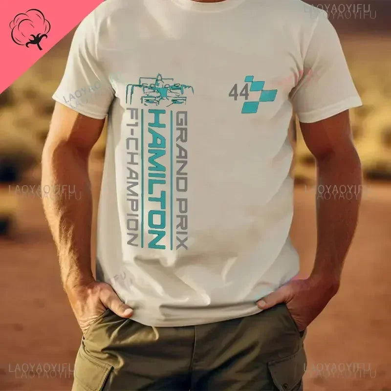 2024 Lewis Hamilton 44 Cotton Men T Shirt Apparel Women Casual Pilote De F1 Racing Driver Sleeve Clothes Graphic T Shirts Tops