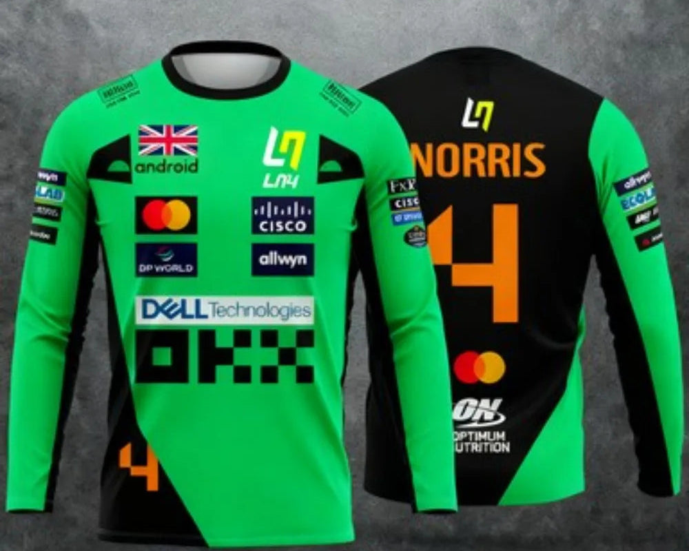 Lando Norris NO.4 2025 new racing style long sleeved T-shirt, extreme sports racing suit, breathable long sleeved sportswear